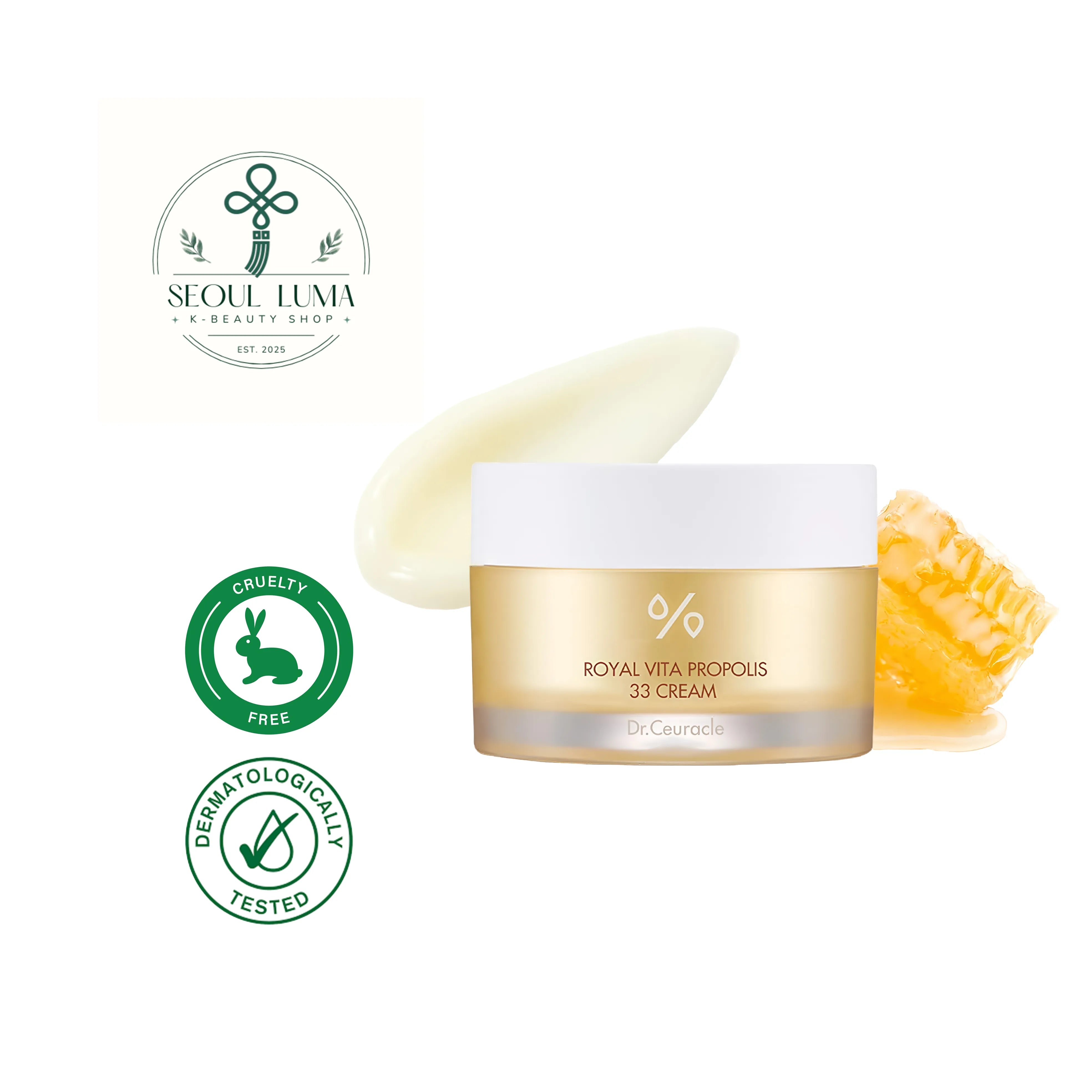 DR.CEURACLE Royal Vita Propolis 33 Cream with 33% propolis extract, royal jelly, and vitamin C for brightening and anti-aging nourishment